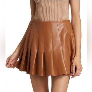 Alice + Olivia Carter Vegan Leather Pleated Miniskirt in Camel